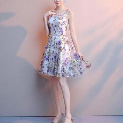 Cute Tulle Purple Flower Short Prom Dress Tulle..