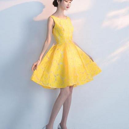 Cute Yellow Lace Short Prom Dress,yellow..