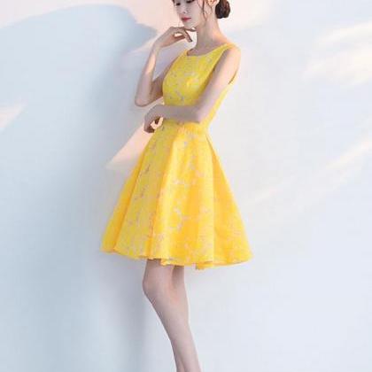 Cute Yellow Lace Short Prom Dress,yellow..