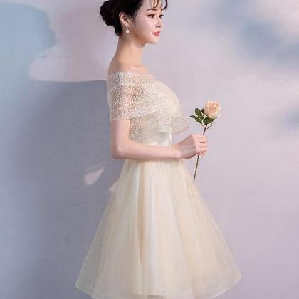 Champagne Tulle Short Prom Dress,champagne..