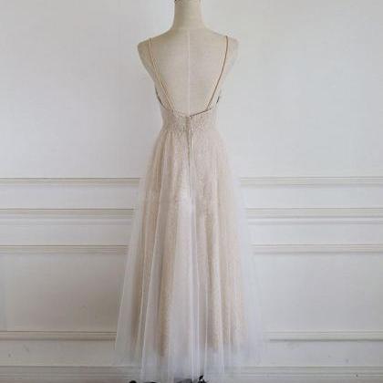 Champagne Tulle Lace Short Prom Dress Lace..