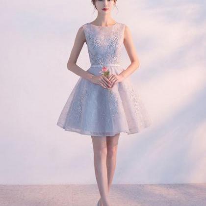 Gray Tulle Lace Short Prom Dress Gray Lace..