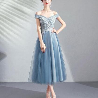Blue Tulle Lace Short Prom Dress Blue Lace..