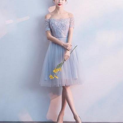 Cute Gray Tulle Lace Short Prom Dress Gray Tulle..