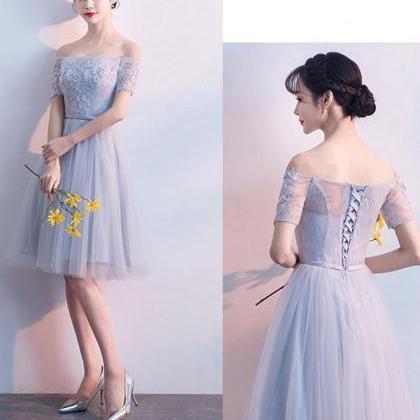 Cute Gray Tulle Lace Short Prom Dress Gray Tulle..