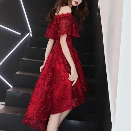Burgundy Tulle Lace Short Prom Dress Burgundy Homecoming Dress on Luulla