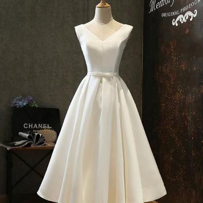 Simple V Neck White Short Prom Dress White..