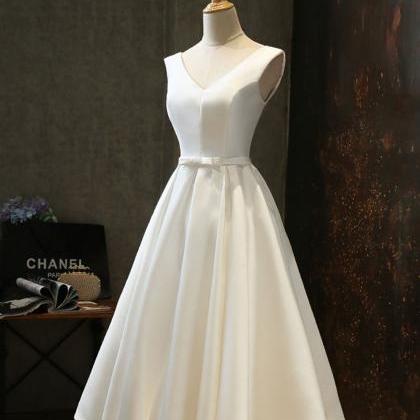 Simple V Neck White Short Prom Dress White..
