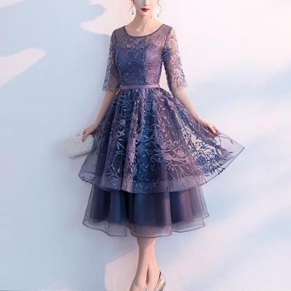purple Tulle Lace Short Prom Dress Cocktail Dress
