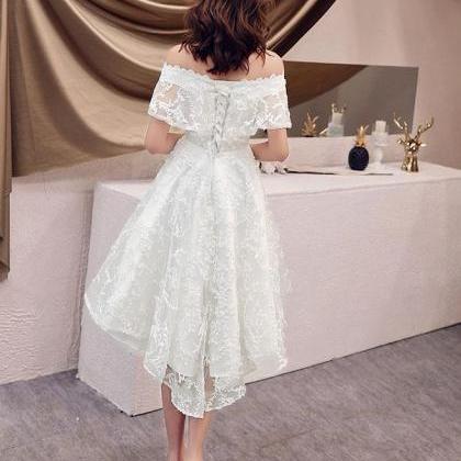 White Off Shoulder Lace Short Prom Dress Lace..