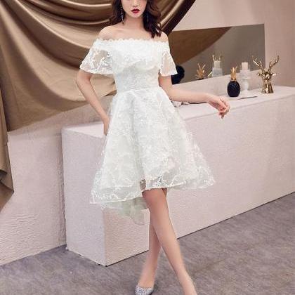 White Off Shoulder Lace Short Prom Dress Lace..