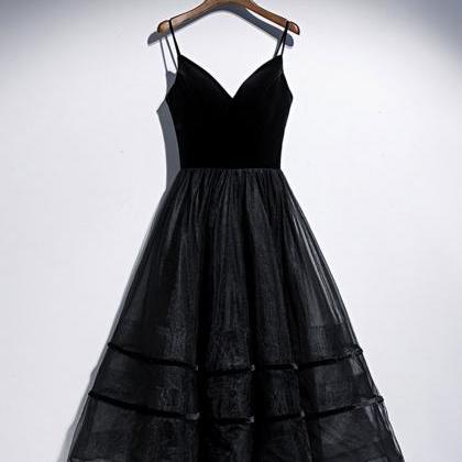 Black V Neck Tulle Short Prom Dress Black Tulle..