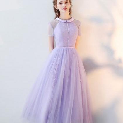 Lavender Tulle Lace Prom Dress,tea Length A Line..
