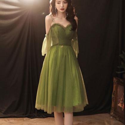 Simple Green Tulle Short Prom Dress Green Evening..