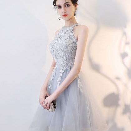 Gray Lace Tulle Short Prom Dress Gray Tulle Lace..