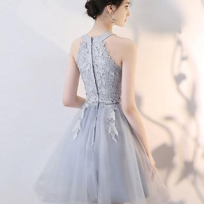 Gray Lace Tulle Short Prom Dress Gray Tulle Lace..