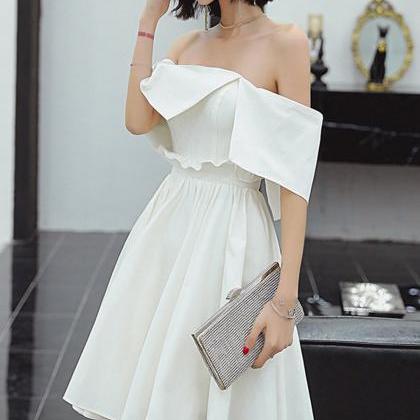 Cute White Satin Short Prom Dress White Short..