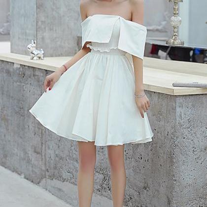 Cute White Satin Short Prom Dress White Short..