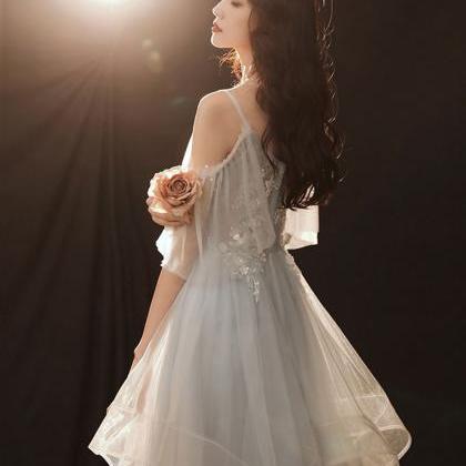 Gray Sweetheart Tulle Lace Short Prom Dress Gray..