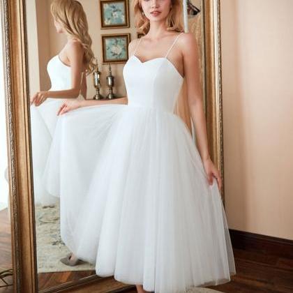White Sweetheart Neck Tulle Short Prom Dress White..