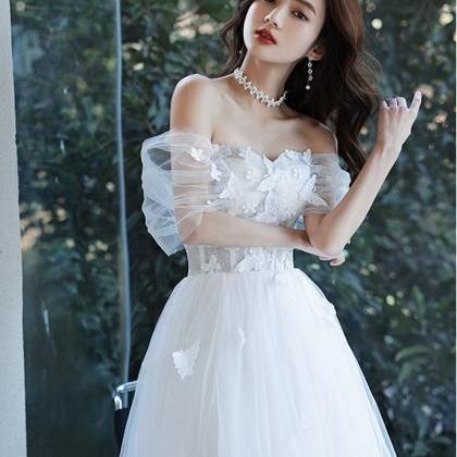 White Sweetheart Off Shoulder Tulle Lace Tea..