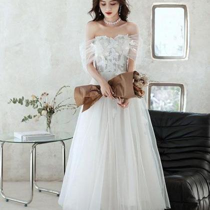 White Sweetheart Off Shoulder Tulle Lace Tea..