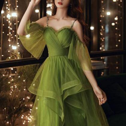 Green Sweetheart Neck Tulle Long Prom Dress, Green Evening Dress      fg2625 main image 1