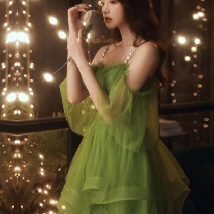 Green Sweetheart Neck Green Tulle Prom Dress Green..