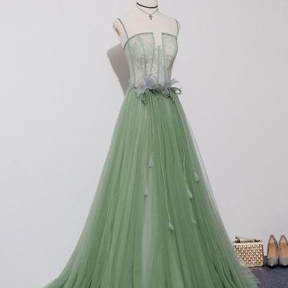 Green Tulle Lace Long Prom Dress Green Tulle..