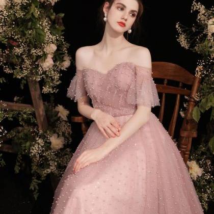 Pink Sweetheart Tulle Tea Length Prom Dress,pink..
