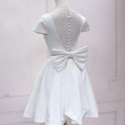 Simple White V Neck Lace Short Prom Dress,white..