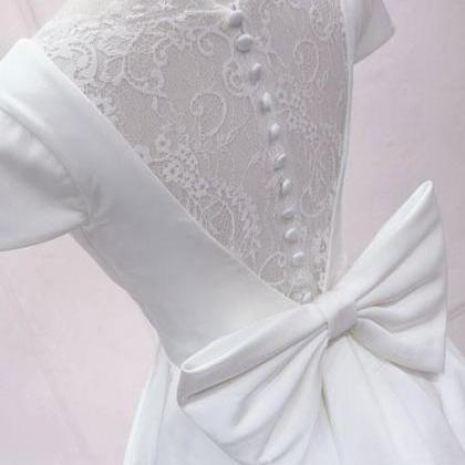 Simple White V Neck Lace Short Prom Dress,white..