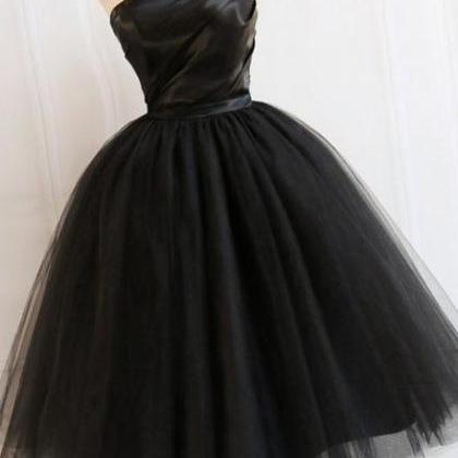 Black One Shoulder Vintage Party Dresses, Black..