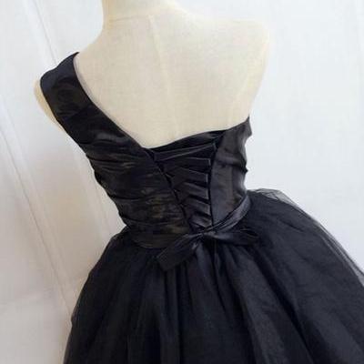 Black One Shoulder Vintage Party Dresses, Black..
