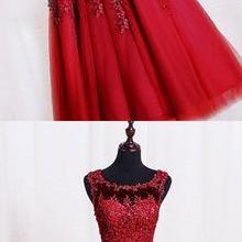 Red Tulle Tea Length Party Dresses, Prom Dresses ,..