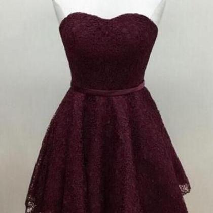 Maroon Homecoming Dresses, Lace Short Prom..