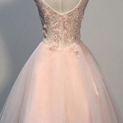Lovely Tulle V-neckline Pink Party Dresses, Pink..