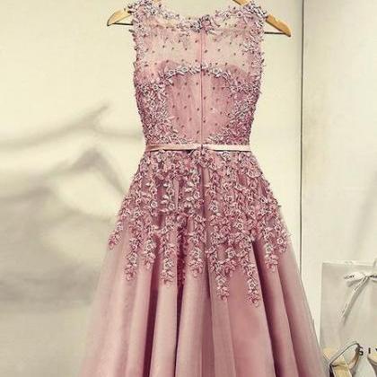 Pink Knee Length Prom Dress, Cute Homecoming..
