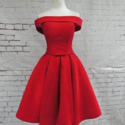 Red Satin Homecoming Dresses, Off Shoulder Party..
