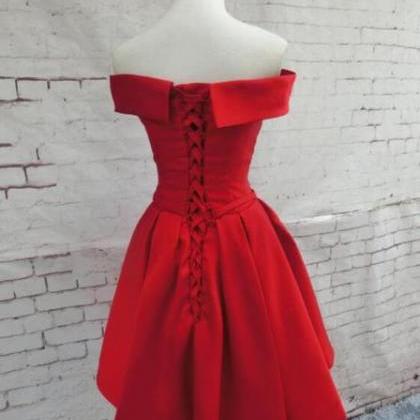 Red Satin Homecoming Dresses, Off Shoulder Party..