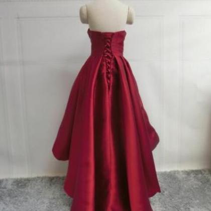 Wine Red Pretty High Low Party Dress, Wine Red..