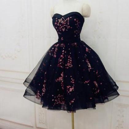 Charming Black Cute Floral Formal Dresses, Black..