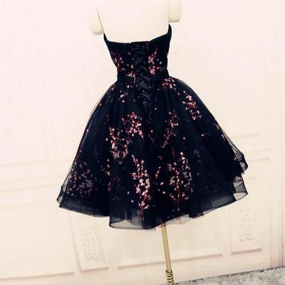 Charming Black Cute Floral Formal Dresses, Black..