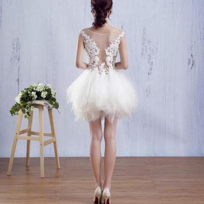 Charming White Mini Tulle And Lace Homecoming..