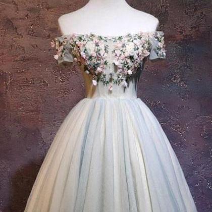 Charming Floral Short Tulle Prom Dresses, Knee..