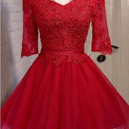 Red Short Prom Dresses , Short Sleeves Off..