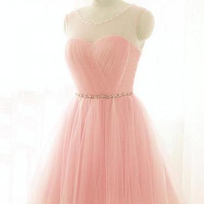 Lovely Pink Short Tulle Beaded Graduation Dresses,..