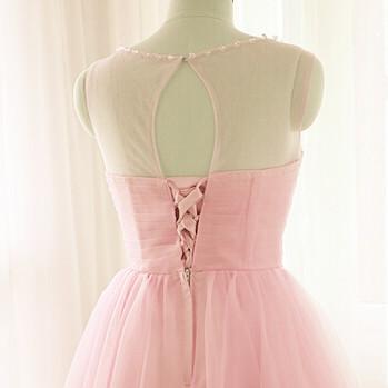 Lovely Pink Short Tulle Beaded Graduation Dresses,..