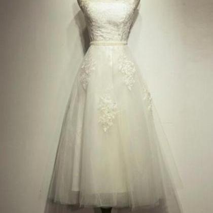 Vintage Handmade White Tea Length Formal Dress,..