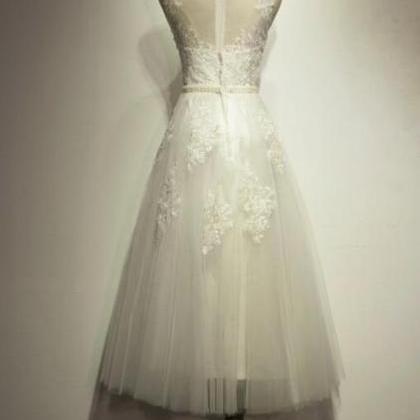 Vintage Handmade White Tea Length Formal Dress,..